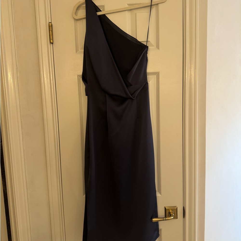Reiss Eden Satin One Shoulder Dress, Navy - Picture 7 of 9